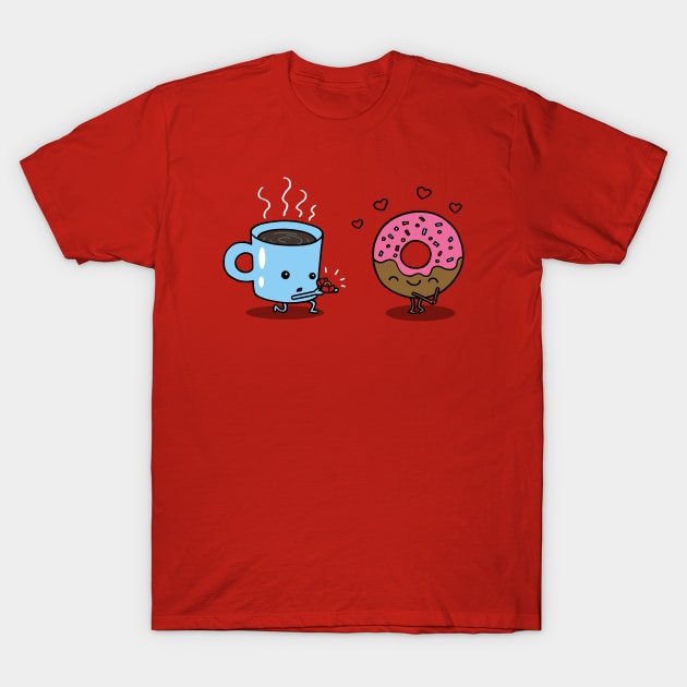 Funny Kawaii Coffee and Donut Lovers Relationship Cartoon T-Shirt by BoggsNicolas